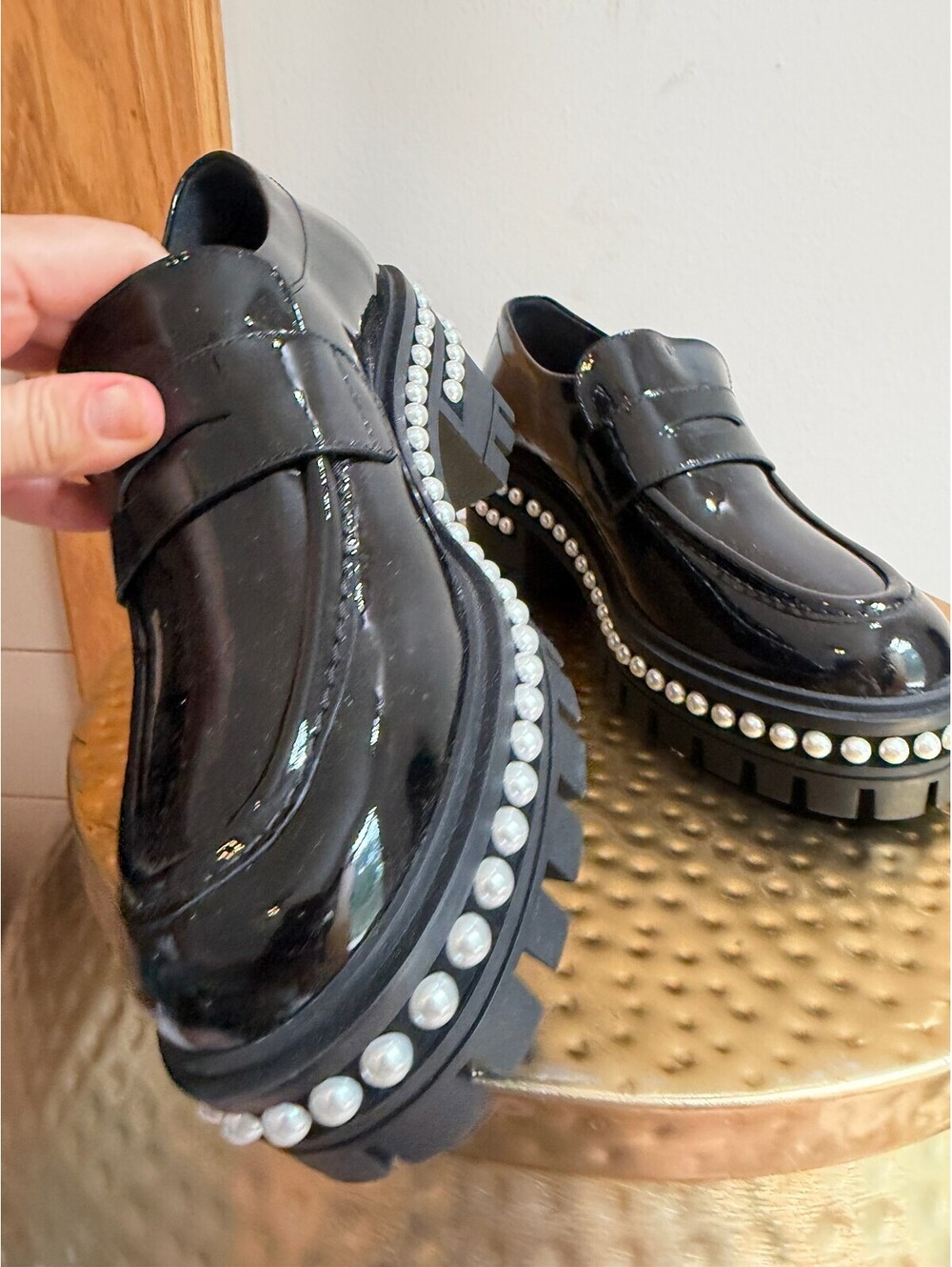 Soho Patent Pearly Penny Loafers Size 8 Black Patent Leather Chunky Loafers - Picture 5 of 15